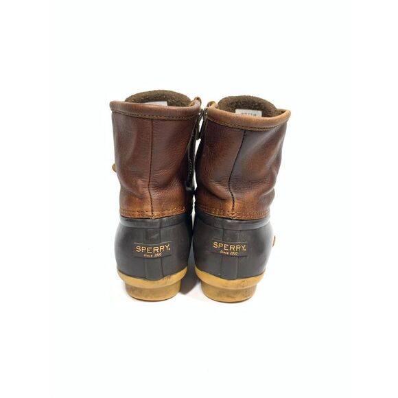 Sperry Women Black with Brown Leather Duck Boots Leather Laces Size 7.5 - Picture 4 of 6